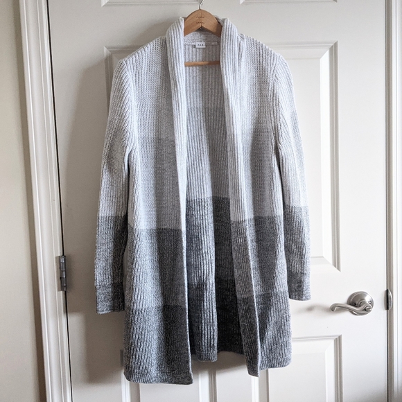 Gap Women's Medium Gray Cardigan Sweater Cotton Long Striped Ombre Colorblock M - Picture 1 of 5